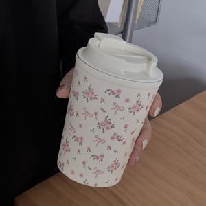 TEMU 1개 380ml/12.8oz 꽃무늬 장미 보우 디자인 절연 스테인리스 스틸 여행용 머그컵 - 열 및 냉 음료용 이중벽 진공 커피 컵, 체육관, 야외 활동, 차량 사용 및 선물용으로 완벽, 커피 머그