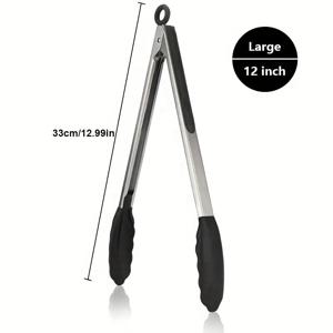 TEMU 1PC, 실리콘 팁이 있는 헤비 듀티 금속 집게 - 고열 내성 잠금 주방 집게, 식품 접촉 안전, 미끄럼 방지 그립, 다용도 요리 도구