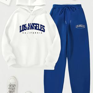 TEMU 레터 그래픽 끈 조절 가능한 보온 안감 후드티 & 스웨트팬츠