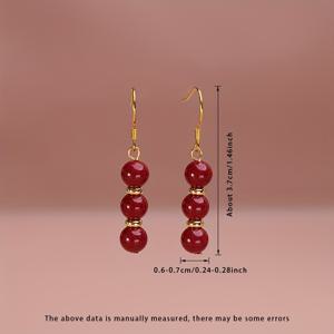 TEMU 【선물 상자】Cinnabar 귀걸이 한 쌍, 여성용 스타일리시 드롭 귀걸이, 6-7mm 고내부 Cinnabar 디자인, 캔디 하토른 스타일, 중국 귀걸이, 천연석 귀걸이, 여성용 귀걸이, 스타일리시 여성용 귀걸이, 우아한 귀, 큰귀걸이, 귀걸이 여성