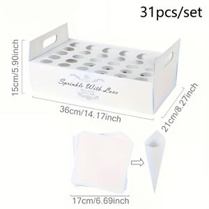 TEMU 31개 화이트 페이퍼 콘 컵 스탠드 포함, 30홀 디자인, 결혼식, 약혼, 파티, 생일, 할로윈, 크리스마스용 건조 꽃잎 및 컨페티 장식에 완벽