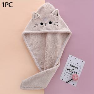 TEMU 1/2/3개 귀여운 고양이 여성용 빠른 건조 헤어 타월 캡 - 흡수력 좋고 부드러운 폴리에스터 목욕 액세서리, 긴 곱슬머리를 위한, 무향, 다양한 색상(베이지, 핑크, 연회색)