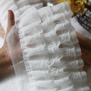 TEMU 1 야드 화이트 & 블랙 3D 주름 쉬폰 레이스 트림 - DIY 드레스, 칼라, 스커트, 커튼 및 홈 데코용 12cm 폭 자수 프릴 원단|커튼봉