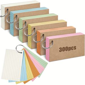 TEMU 300개 헤비듀티 3x5인치 컬러 코드 인덱스 플래시 카드 세트 (링 바인더 포함) - 30가지 컬러 코드 주제 탭 (10가지 색상) A-J 라벨링, 양면 줄이 있는 노트카드, 대학, 언어 학습, 철자 및 어휘 암기 시스템용