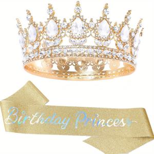 TEMU 블링 라인스톤 생일 파티 팩 키트 골든 티아라 크라운 생일 사시 여성용 해피 버스데이 헤어 액세서리 프롬 선물 할로윈, 크리스마스 이벤트 & 파티 용품 할로윈&크리스마스