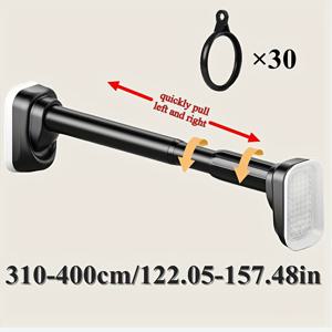 TEMU 확장 가능한 40-500cm 샤워 커튼 로드, 흡착컵 포함, 스틸 텐션 폴, 직경, 창문 및 욕실용 무드릴링 확장형 커튼 폴, 망원경식 샤워 커튼 로드|커튼봉|샤워커튼