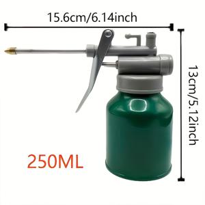 TEMU 1pc 250ml 수동 기름 충전기 - 내구성 있는 금속 오일 캔, 긴 노즐, 자동차 및 기계용 산업용 펌프 디스펜서, 녹색, 자동차 윤활, 인간 중심 디자인, 고품질 구조
