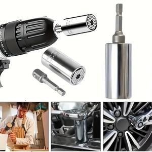 TEMU 2개 전문 소켓 렌치 세트 - 스테인리스 스틸, 조절 가능 7-19mm, 래칫 렌치 및 드릴 비트 어댑터 포함, 다용도 합금 재질, 산업용 도구 키트