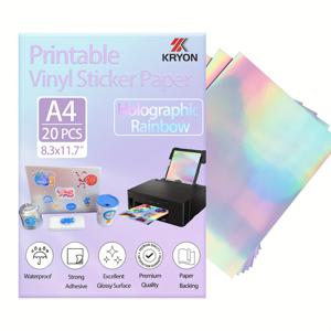 TEMU KRYON A4 20pcs 인쇄 가능한 스티커 종이 잉크젯 및 레이저 프린터용 비닐 스티커 인쇄 가능한 종이 방수 광택 스티커 종이 빠르게 건조 - 8..7 인치, 무지개