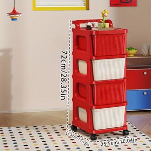 TEMU 2/3/4단 대용량 서랍 수납 캐비닛 - 휠 포함, 다층 플라스틱 수납 유닛 - 공간 절약형 및 조립 간편, 침실·거실 정리용, 레드 & 화이트, 스토리지 서랍 유닛|거실장