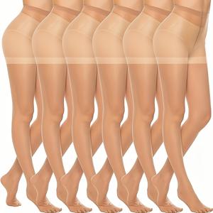 TEMU 6pcs 여성용 울트라씬 쉬어 팬티스타킹 - 하이웨이스트 누드/블랙 타이츠, 일상·정장·특별한 날을 위한 무봉제 스키니 레깅스, 가벼운 베이지 친화적, 매끈매끈한 마감, 경량 소재, 핏 좋은 스타킹, 파티룩