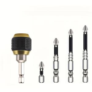 TEMU 전동 핸드헬드 파워 도구용 5pcs 퀵 릴리스 척 어댑터 및 헥스 샹크 스크루드라이버 세트, 자동 잠금 연결봉 드릴 비트와 스틸 크로스 마그네틱 비트