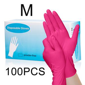 TEMU 100/200개, 장미빨강색 니트릴 장갑, 두꺼운 방수 및 방유 기능, 고탄성, 라텍스 프리, 파우더 프리, 손끝 미끄럼방지, 가정 청소, 요리 준비, 뷰티 & 네일아트, 타투, 헤어염색, 미용실, 주방용