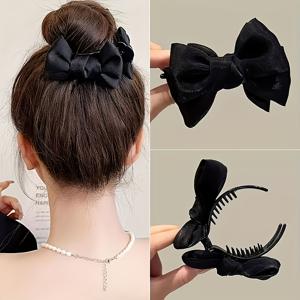 TEMU 우아한 대형 리본 헤어 클립 - 아크릴 미끄럼 방지 헤어핀, 홀드 기능, 블랙/화이트/골든 빈티지 헤어, 포니테일, 번, 땋은 머리용 - 일상 및 특별한 행사 (결혼식, 파티) - 내구성 있고 스타일리시한 헤어 클립, 심플 헤어 클립, 헤어 우아함, 작은 리본 헤어 클립, 얇은 머리, 긴 머리용 헤어 클립