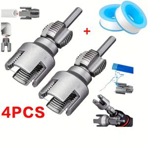 TEMU 4pcs PPR 파이프 나사산 가공기 + 워터 파이프 실링 테이프, DN15+DN20, 전기 드릴 타입 나사산 수리 - 1/2&3/4 내부 및 외부 나사산 PVC 및 PPR 파이프용, 헤비듀티 금속 파이프 수리 도구, 배관 수리, 고강도 접착 테이프, 산업용 나사산 가공기, 나사산 수리 키트, 산업용 수리, 건설 작업자용