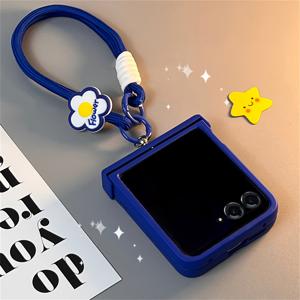 TEMU 귀여운 클라인 블루 휴대용 꽃무늬 로프 단색 휴대폰 케이스, 삼성 갤럭시 ZFlip7 6 Flip5 Flip6 Z Flip4 3 힌지 보호 커버, 플립폰 액세서리,플로럴 디자인,트렌디 케이스,가벼운 소재,스마트폰 액세서리,모바일 커버,패션 애호가