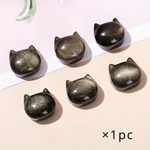 TEMU 1pc 자연적인 은빛 톰블드 고양이 머리 장식, 골든 셔니 오비디언, 수평 드릴 - DIY 보석 만들기 액세서리, 팔찌, 목걸이, 귀걸이, 목걸이 장식 | 톰블드 스톤 장식 | 에스닉 보석 장식, 고양이 보석