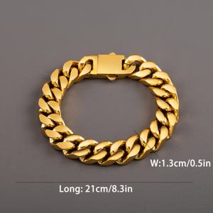 TEMU 한 가지 대담한 비즈니스 패션 13mm 폭 316L 스테인리스 스틸 골드 도금 두꺼운 광택 마이애미 남성용 팔찌, 파티 선물|남자팔찌