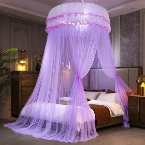 TEMU 둥근 돔 천장 모기장 캐노피, 신선한 암호화된 텐트 메쉬 공주 스타일, 180CM*220CM 침대용 접이식 침대 커튼, 손 세척 전용, 브래킷이 없는 짠 폴리에스테르 캐노피