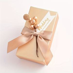 TEMU 20/50개 골든 스퀘어 캔디 박스 초콜릿 웨딩 파보르 박스 + 리본 & 골든 빈 카드 세트, 생일파티 선물 포장용, 크리스마스, 할로윈
