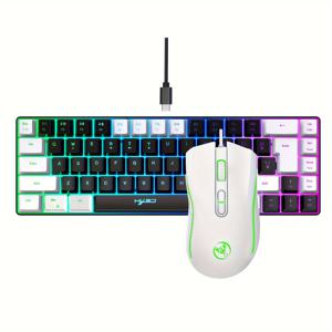 TEMU HXSJ 에르고닉 68 키 미니 유선 키보드 RGB 백라이트 및 유선 게임 마우스, 광학 이동, ABS 소재, PC, 노트북, 맥과 호환 - 배터리 필요 없음