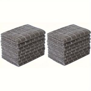 TEMU 울트라 소프트 마이크로화이버 주방 타월 - 빠른 건조, 흡수력, 12x12인치, 그레이의 모던 체크 디자인, 주방 및 욕실 사용에 완벽, 주방 타월