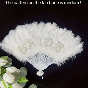 TEMU 13인치 인조 깃털 BRIDE 화이트 팬 - 우아한 웨딩 & 베이클로리트 파티 액세서리, 사진 촬영, 여름 행사, 크리스마스 & 할로윈 프롭, 신부가 될 사람에게 완벽한 선물