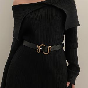 TEMU 여성용 블랙 스네이크 패턴 PU 가죽 스키니 벨트, 세련된 캐주얼 벨트 (청바지, 학생 일상복, 파티, 대학, 직장용)