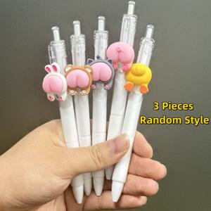 TEMU 귀여운 동물 디자인 젤 펜 3개 세트 (곰, 고양이, 병아리) - 0.5mm 블랙 잉크 롤러볼펜, 부드러운 필기감, 여성용 재미있는 문구류 선물, 사무용품, 유쾌한 스테셔너리, 장난스러운 펜 디자인