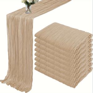 TEMU 6개 세트 우아한 치즈클로스 테이블 러너, 폭 15.75인치 x 길이 106인치 - 세이지 그린, 베이지, 화이트, 연한 갈색-오렌지, 진한 오렌지-레드, 주름진 폴리에스터 원단, 결혼식, 파티, 홈 데코용