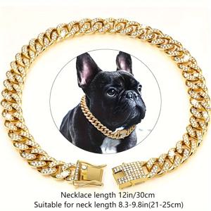 TEMU 럭셔리 쿠바 체인 개 & 고양이 목걸이 - 골드, 실버, 13mm 와이드 메탈 펫 체인, 소형/중형/대형 애완동물용 트렌디한 패션 액세서리