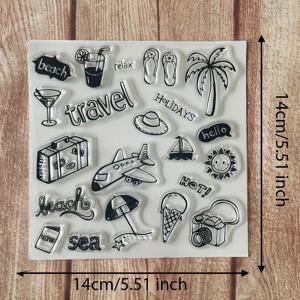 TEMU 비행기 여행 클리어 스탬프 - DIY 스크랩북, 카드 만들기 및 앨범 장식용 투명 공예 스탬프 - 비행기, 해변, 야자수 등 휴일 테마 디자인 - 여행 테마 공예, 스크랩북 용품, 창의적인 프로젝트에 완벽한 내구성 있는 공예 스탬프, 고품질 스탬프, 공예 애호가 액세서리