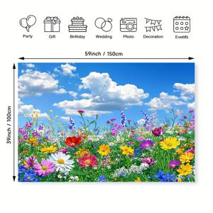 TEMU 1pc 생동감 있는 봄 정원 파티 배경 - 2D 평면 인쇄, 내구성 있는 폴리에스터, 쉽게 걸 수 있음 - 생일, 가족 재회 및 사진 촬영에 완벽함, 정원 파티 장식
