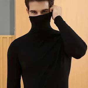 TEMU 남성 슬림핏 터틀넥 셔츠 - 울트라 하이넥 탑, 신축성 있는 포멀 & 데일리 기본 레이어링 셔츠 - 올 시즌 오피스룩, 남성 스웨터, 남성 터틀넥 스웨트스ूट, 남성 티셔츠, 남성 티셔츠, 남성용 우아한 스웨터, 남성 반팔티, 남성 긴팔티