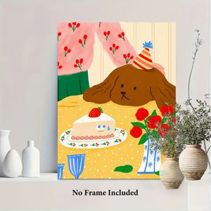 TEMU 1pc 프레임리스 캔버스 아트 프린트 - 생생한 추상 페스티벌 장면, 딸기 & 꽃 디자인, 집, 사무실, 바, 교실 또는 기숙사 장식에 완벽 | 부활절, 만우절, 어머니의 날 및 졸업 축하에 이상적인 선물, 캔버스 벽 예술