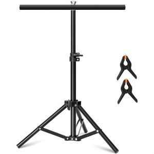 TEMU 사진 배경 스탠드, 29.5x26.7인치 T자형 지원 라이트 스탠드, 미니 브래킷 사진 스튜디오 데스크탑 백그라운드 용지용, 클립 2개 포함 T자형 배경 지지대