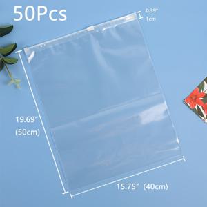 TEMU 50개 투명 플라스틱 지퍼 백, 0.065mm 두께, 이중층, 재사용 가능, 방수, 의류, 티셔츠, 바지, 신발, 속옷, 양말, 이불에 적합 - 여행, 야외 캠핑, 선물 포장, 다기능 도구 보관, 가정 조직에 이상적