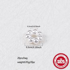 TEMU 20개 S925 스털링 실버 눈꽃 스페이서 비즈, DIY 액세서리 제작용 홀 디자인, 팔찌·귀걸이·목걸이 등 주얼리 소품에 적합