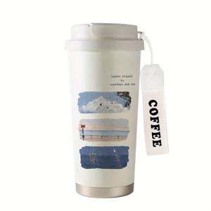 TEMU 500ml 보온 텀블러 (빨대 & 뚜껑 포함) - 3단계 풍경 패턴(해돋이/일출/도시 ) 커피컵, 더블월드 진공 단열, 누수방지 & 휴대용 이동식 보온병, 핫&콜드음료용, 데이 선물, 사무실, 운동, 야외활동에 적합한 디자인, 튼튼한 캐리백, NESPRESSO 캡슐 & 빨대 수납