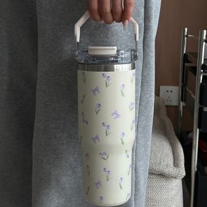 TEMU 1pc 900Ml/33.44Oz 나비 튤립 시리즈 텔레스코 컵, 절연 컵, 대용량 자동차 머그, 손잡이와 빨대가 있는 물병, 더블 드링킹 스포트, 여행 및 야외 컵, 체육관 및 야외 스포츠 머그, 플랫 바텀 컵, 겨울 및 여름 드링크웨어, 휴일 선물.