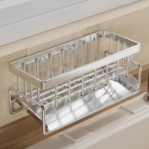 TEMU 304 스테인리스 스틸 주방 싱크 정리대 - 배수 기능, 다양한 수납 공간, 스펀지, 행주, 비누 병, 청소 도구 보관 가능, 공간 절약형 디자인, 현대 주방에 적합, 주방 싱크 액세서리, 완벽한 선물