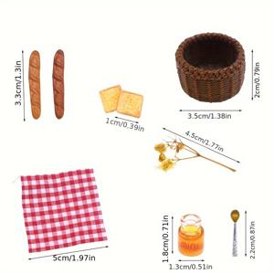 TEMU 장난감 집 장식, 인형의 집 미니 아침 식사 장면 오너먼트 세트, 시뮬레이션 보관 바구니 액세서리, 허니 밀크 과일 소스 속성, 작은 천 방 장식, 포켓 씬 DIY 구성품, 취미와 열정가들을 위한 컬렉션 선물