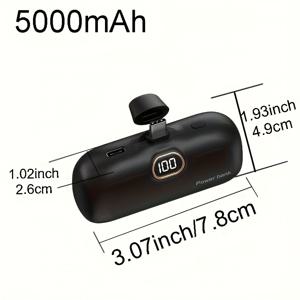 TEMU 5000mAh 휴대용 보조 배터리 (USB-C Type-C 고속 충전, 과충전 방지, 휴대용 여행용 충전기 & 백업 배터리 팩) - 립스틱 크기 USB-C 입력/출력, 스마트폰/태블릿/노트북 호환 - 출장/휴가/포트폴리오에 적합