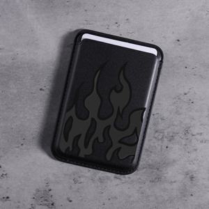 TEMU 아이폰 16, 15, 14, 13, 12 Pro Max용 블랙 플레임 패턴 자석 지갑 케이스 - 초박형 인조 가죽 디자인, 1-3개의 신용 카드 또는 ID 카드를 수납, ID 홀더 | 세련된 지갑 디자인 | 내구성 있는 폰 케이스, 지갑