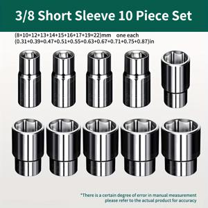 TEMU 3/8 전기 렌치 짧은 소켓, CR-V, 소켓 10mm, 육각형 슬리브, 퀵 도구, 래칫 렌치와 매칭 가능, 벤트 로드, 커넥팅 로드