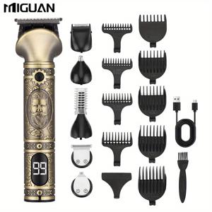 TEMU 남성을 위한 MIGUAN 6-in-1 무선 헤어 트리머 세트 - 헤어 컷, 패드, 면도기, 코 및 몸의 관리를 위한 전문적인 바버 클리퍼, USB-C 충전식, 1200mAh 리튬 배터리, 세련된 블랙 & 골든 디자인, 남성을 위한 이상적인 선물, 헤어 트리밍 필수품 | 세련된 헤어 트리머 | 내구성 있는 헤어 트리머, 헤어 트리밍 도구