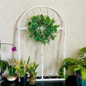 TEMU 빈티지 감성의 금속 벽 예술 - 로맨틱한 러스트릭 창문 장식, 초록색과 촛불이 함께하는 이상적인 홈, 카페, 유아실, 거실, 실내/실외 정원 울타리 장식, 실내 벽걸이 장식 | 빈티지 벽 예술 | 장식 창문 디자인, 금속 벽 예술 장식