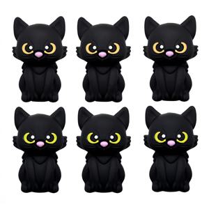 TEMU 6개입 3D 블랙 캣 실리콘 비즈 - 귀여운 노란 눈 & 핑크 코, 키체인·팔찌·목걸이 DIY 공예용품, 장난기 넘치는 동물 테마 액세서리, 팔찌 부속품