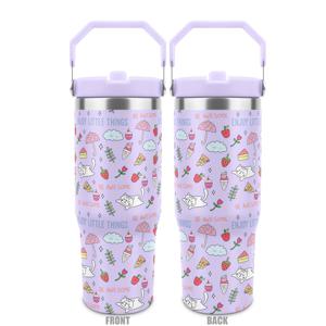 TEMU 1개 CWIKU 30oz 스테인리스 텀블러 - 귀여운 고양이, 딸기 & 피자 디자인, 이중벽 진공 단열, 누수 방지 뚜껑 및 휴대용 손잡이 캠핑, 하이킹, 야외 활동용 여행 머그컵, 재미있는 그래픽 음료 용품