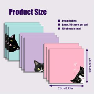TEMU 150pcs 아름다운 검은 고양이 스티커 노트 다양성 팩 - 슈퍼 접착 핑크 메모 패드, 학교로 돌아가기, 고양이 애호가, 교사 및 학생을 위한 재미있는 고양이 디자인, 귀여운 스티커 노트